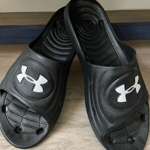 Under Armour Men's Black Slide Sandals with White Logo